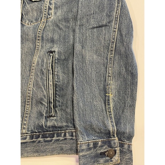 Levi's Premium Mens Blue Denim Button Jacket Pockets Size Large Big E Art Back - Picture 5 of 16
